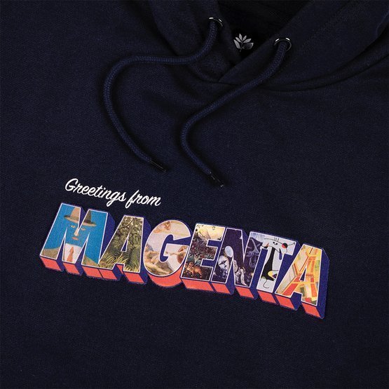 magenta postcard hoodie navy