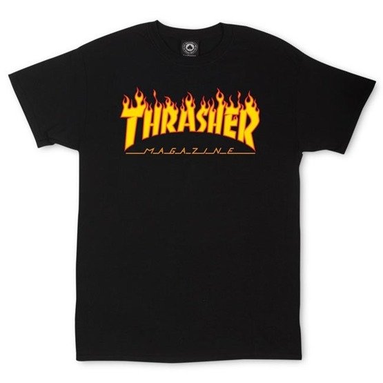 thrasher tee flame logo black