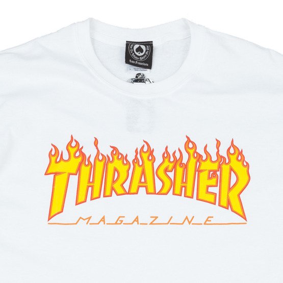 thrasher tee flame logo white