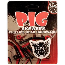 Pig Skateboard Hardware 1" Phillips Skewers Black/Red Mounting Nuts / Bolts