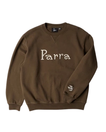 Bluza by Parra Weird trad logo crewneck brown