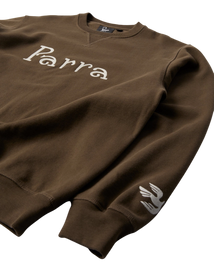 Bluza by Parra Weird trad logo crewneck brown