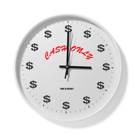 Cash Only Time Is Money Wall Clock white