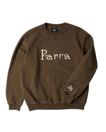 Bluza by Parra Weird trad logo crewneck brown