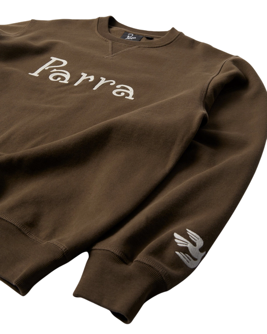 Bluza by Parra Weird trad logo crewneck brown