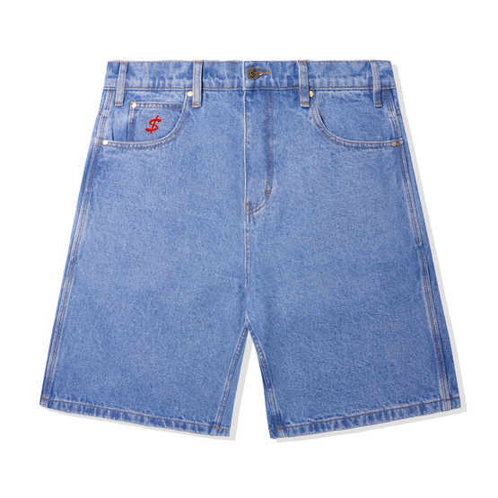 Cash Only Logo Denim Shorts (Washed Indigo)