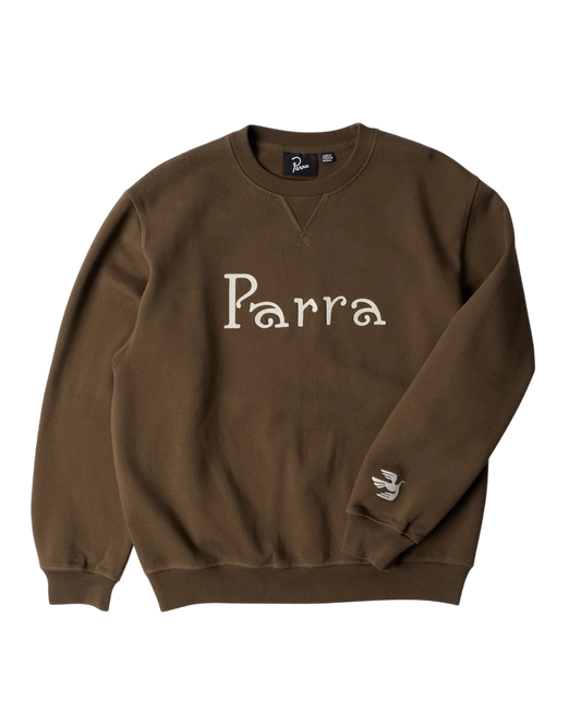 Bluza by Parra Weird trad logo crewneck brown