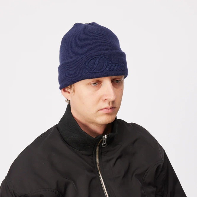 Dime Cursive Fold Beanie (Navy)