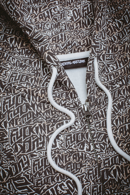 Fucking Awesome Burnt Sticker Stamp Zipped Hoodie AOP (Black)