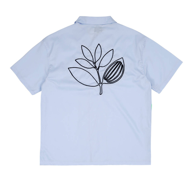 Magenta bowling shirt light blue