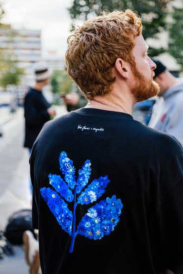 Magenta Blue Flowers Collab Tee - Black