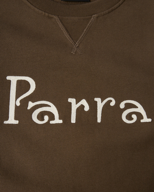 Bluza by Parra Weird trad logo crewneck brown