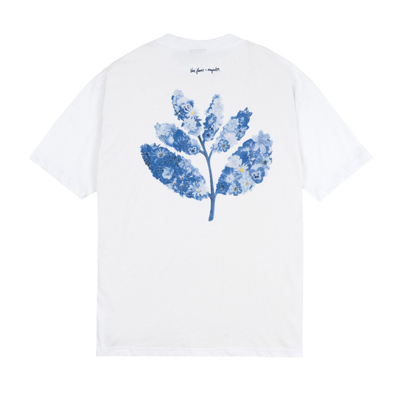 Magenta Blue Flowers Collab Tee - White