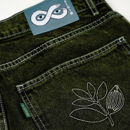 Magenta OG Denim Long shorts dyed green 