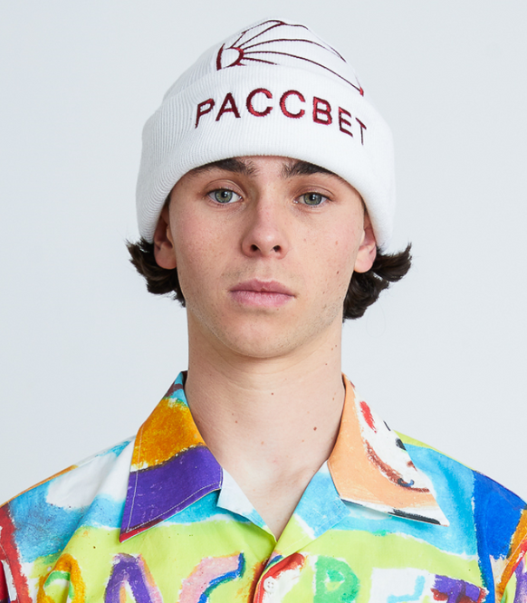czapka PACCBET MENS ACRYLIC LOGO BEANIE KNIT - WHITE